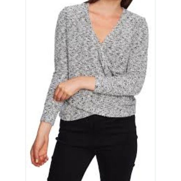 1. STATE Lavender Fields V-Neck Marled Surplice Top Ecru Grey Large - Picture 6 of 7